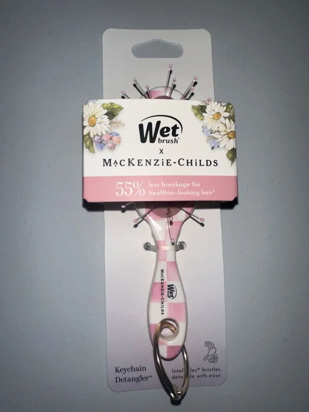 Wet brush x Mackenzie-Childs Keychain Detangler Brush White Pink Rosy Check - Picture 11 of 16